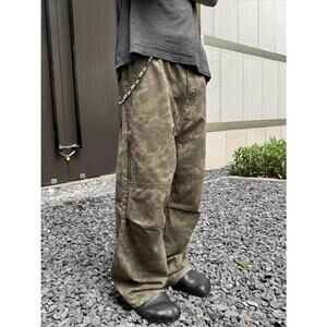 Vintage Wash Camouflage Baggy Wide-Leg Denim Jeans Camo Pants size 32